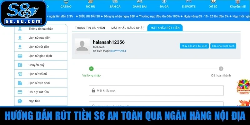 Hướng dẫn rút tiền S8 an toàn qua ngân hàng nội địa